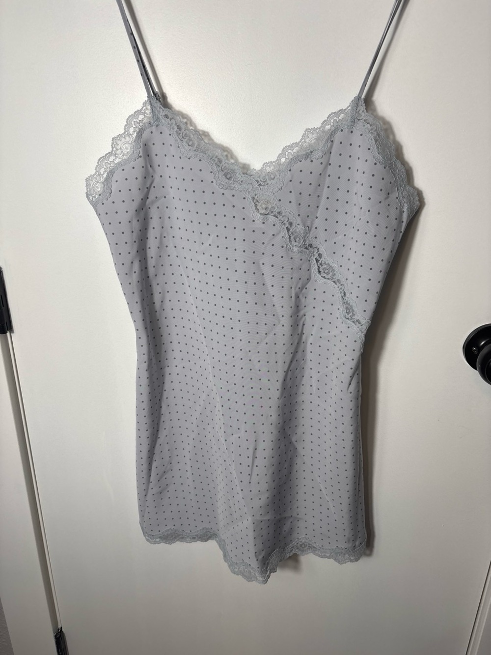 Vanilla Girl Calvin Klein Lace Trim Polka Dot Cami Tank Top Blue Gray Size Small